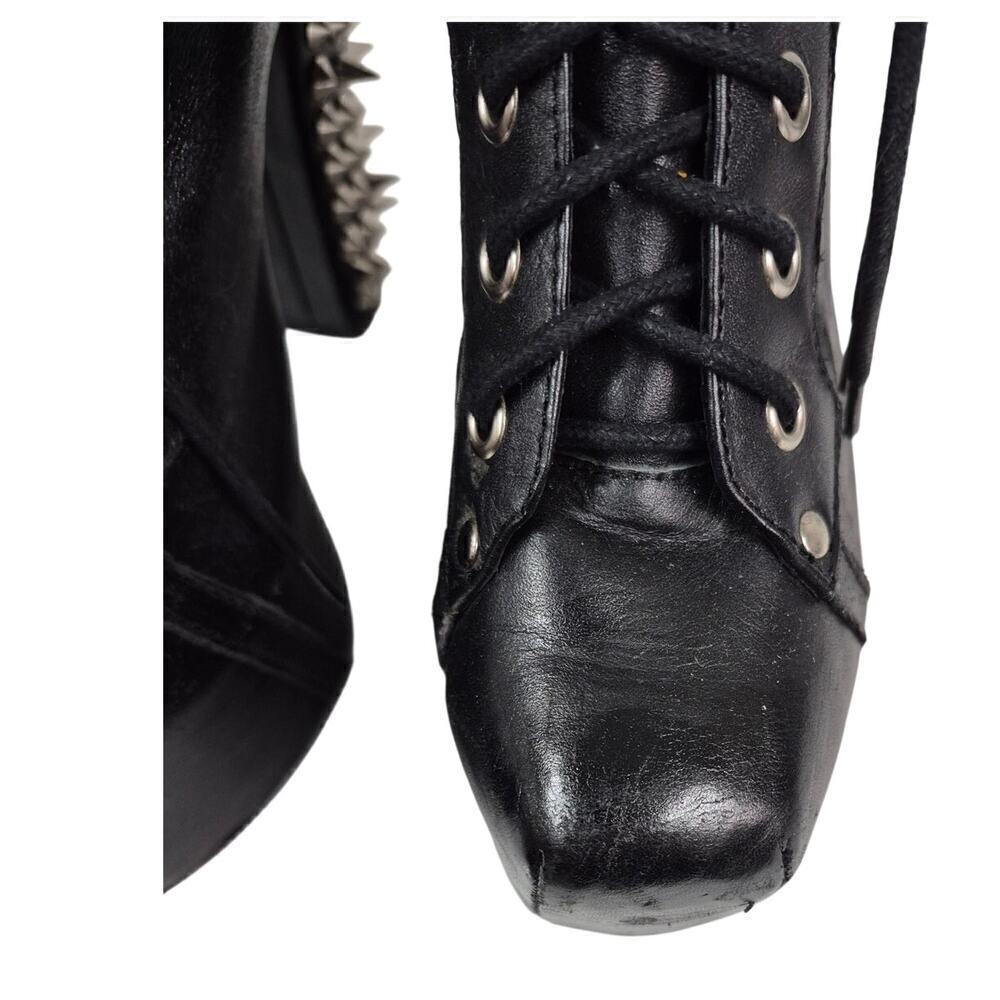Spike Black Leather Silver Metal Spike Stud Platform Laceup Shoe Boots Sz 6.5 - Picture 11 of 16